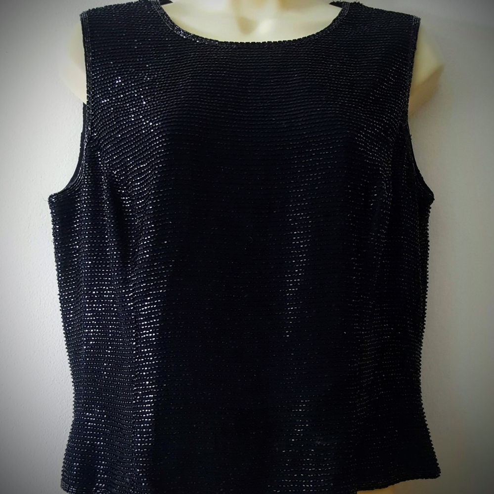 Vintage Black Beaded Top 12 Oleg Cassini Black Tie
